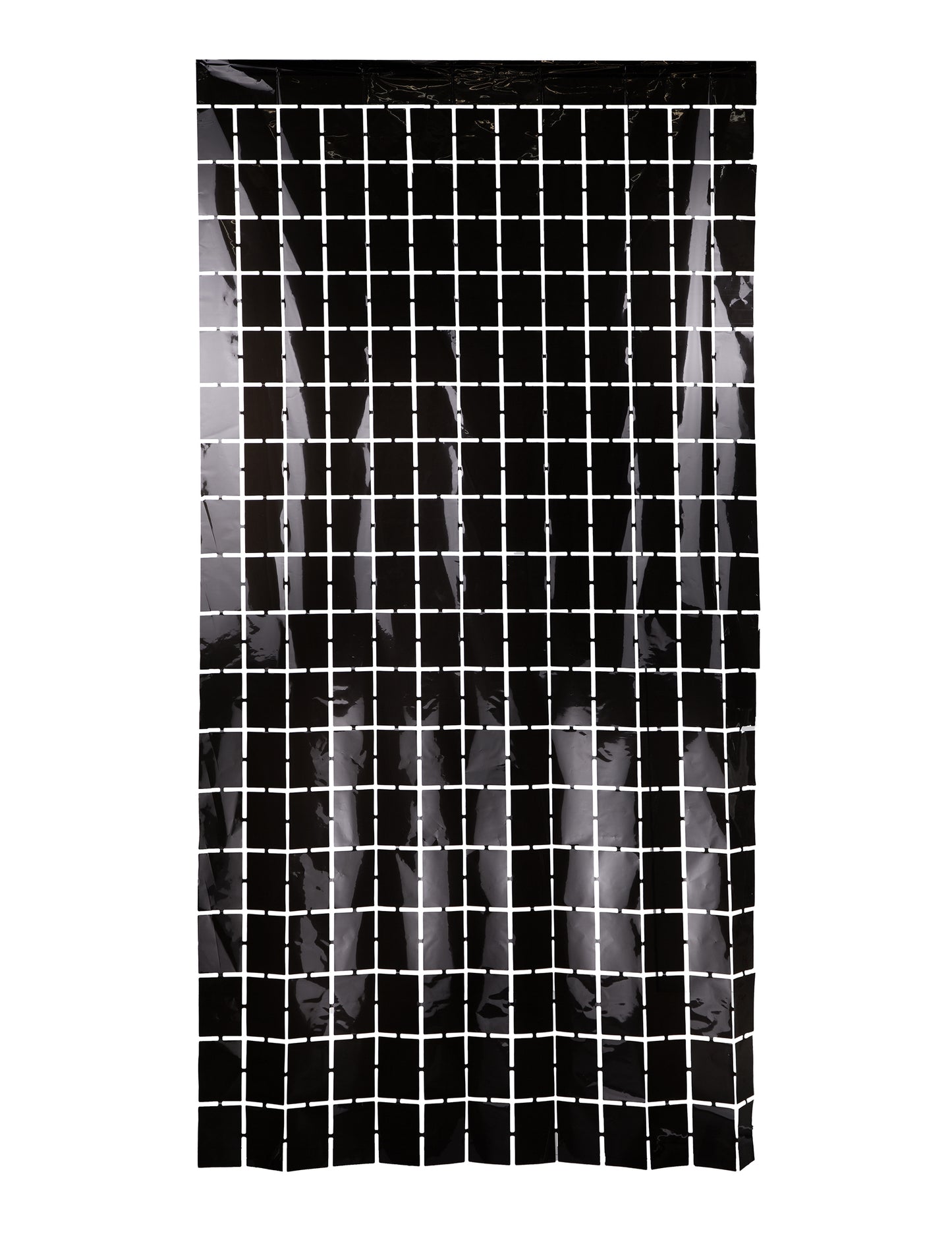 Vue d'ensemble du rideau de carrés noires pour décoration de fête noir brillant