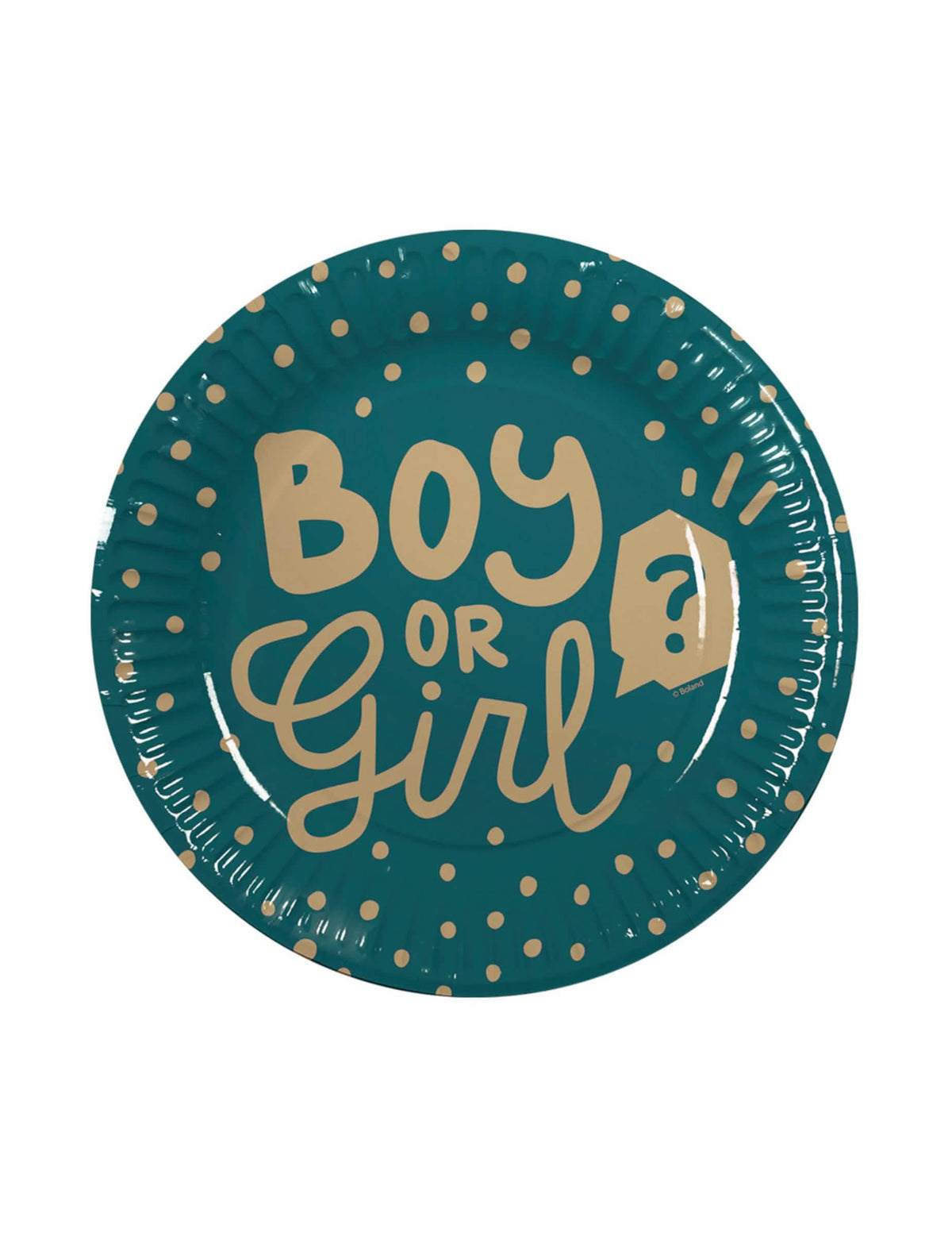 Turkiz és arany Boy or Girl karton tányérok