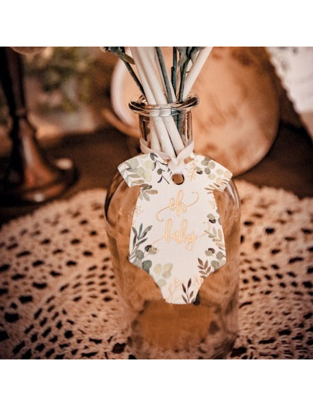 10 db Oh Baby növényi alapú és arany testcímke (5 x 6 cm) cm szalaggal