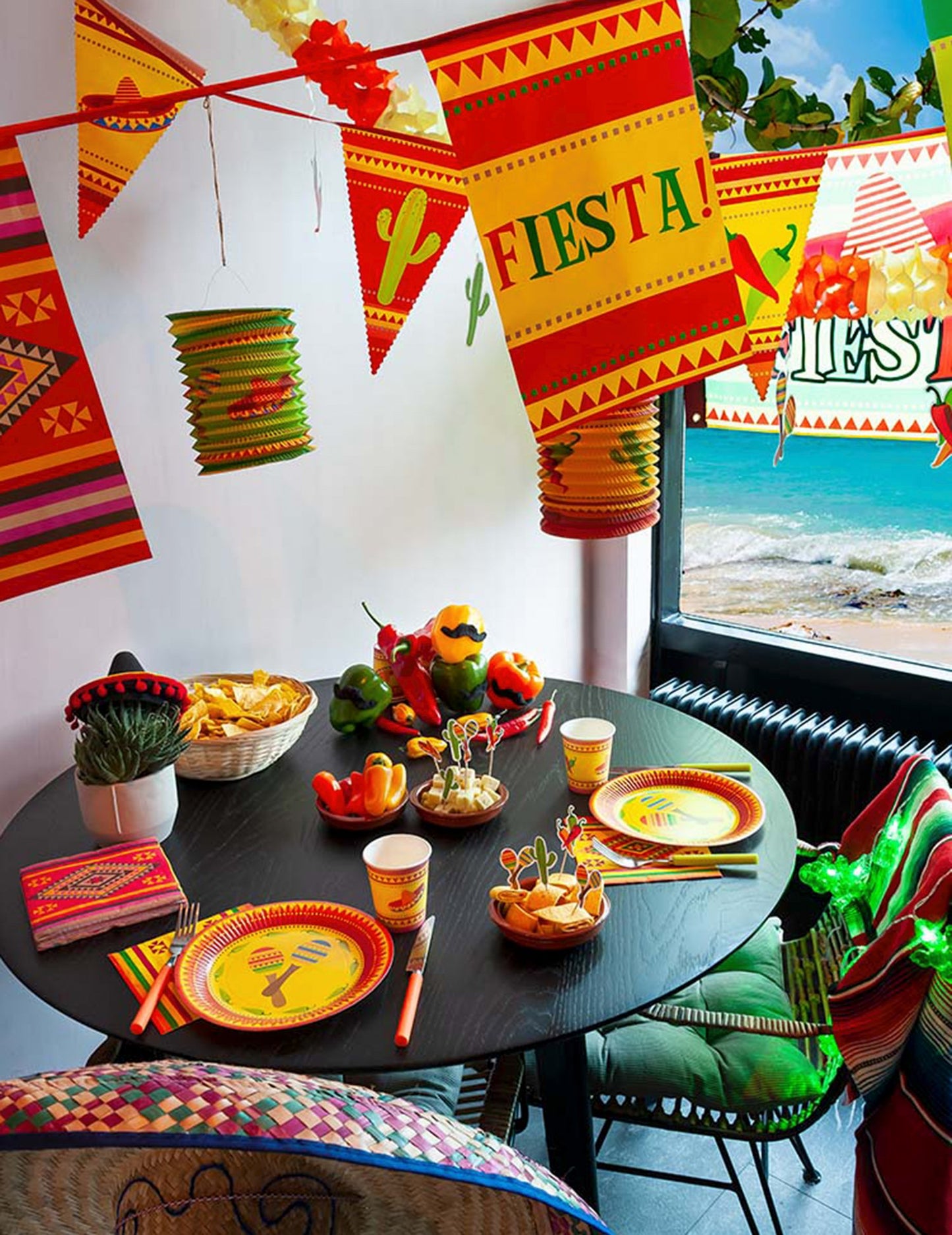 Mexikói pohár girlandjainak és lampionjainak látképe