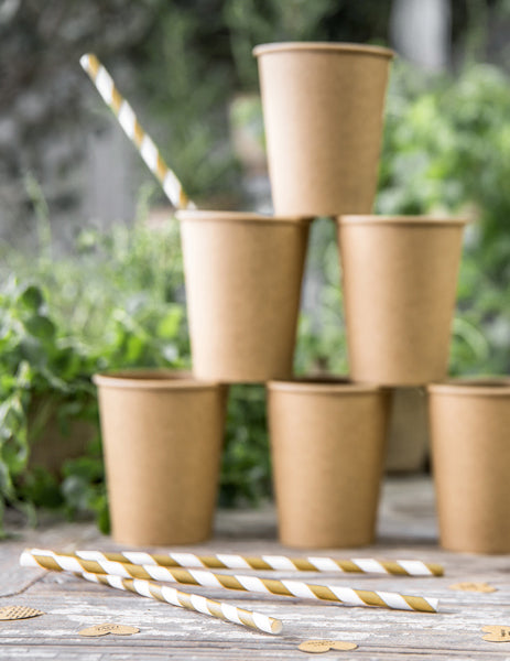 10 matt fehér és arany csíkos karton szívószál 19.5 cm