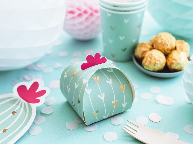 10 kartondoboz, kaktusz menta, 6 x 6 cm fukszia és arany