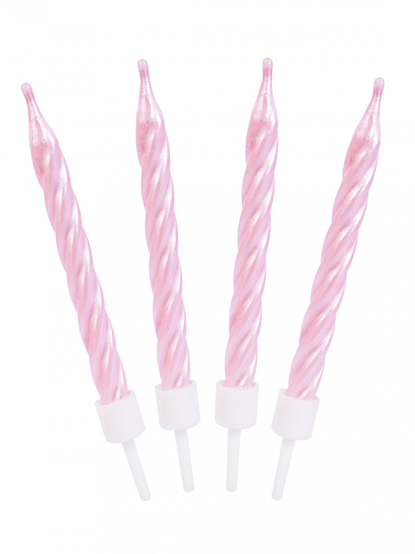 12 gyöngyházfényű, rózsaszín, spirál születésnapi gyertya 6 cm