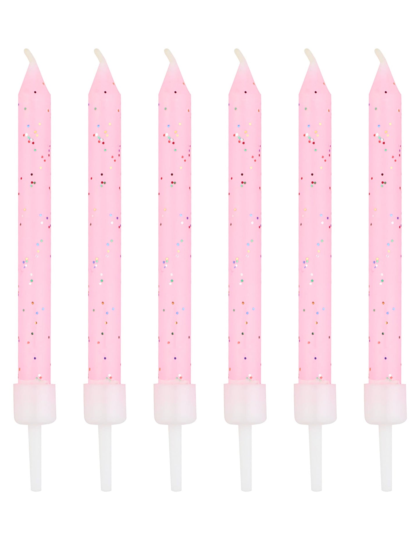 12 rózsaszín csillámos gyertya 7,5 cm tartóval