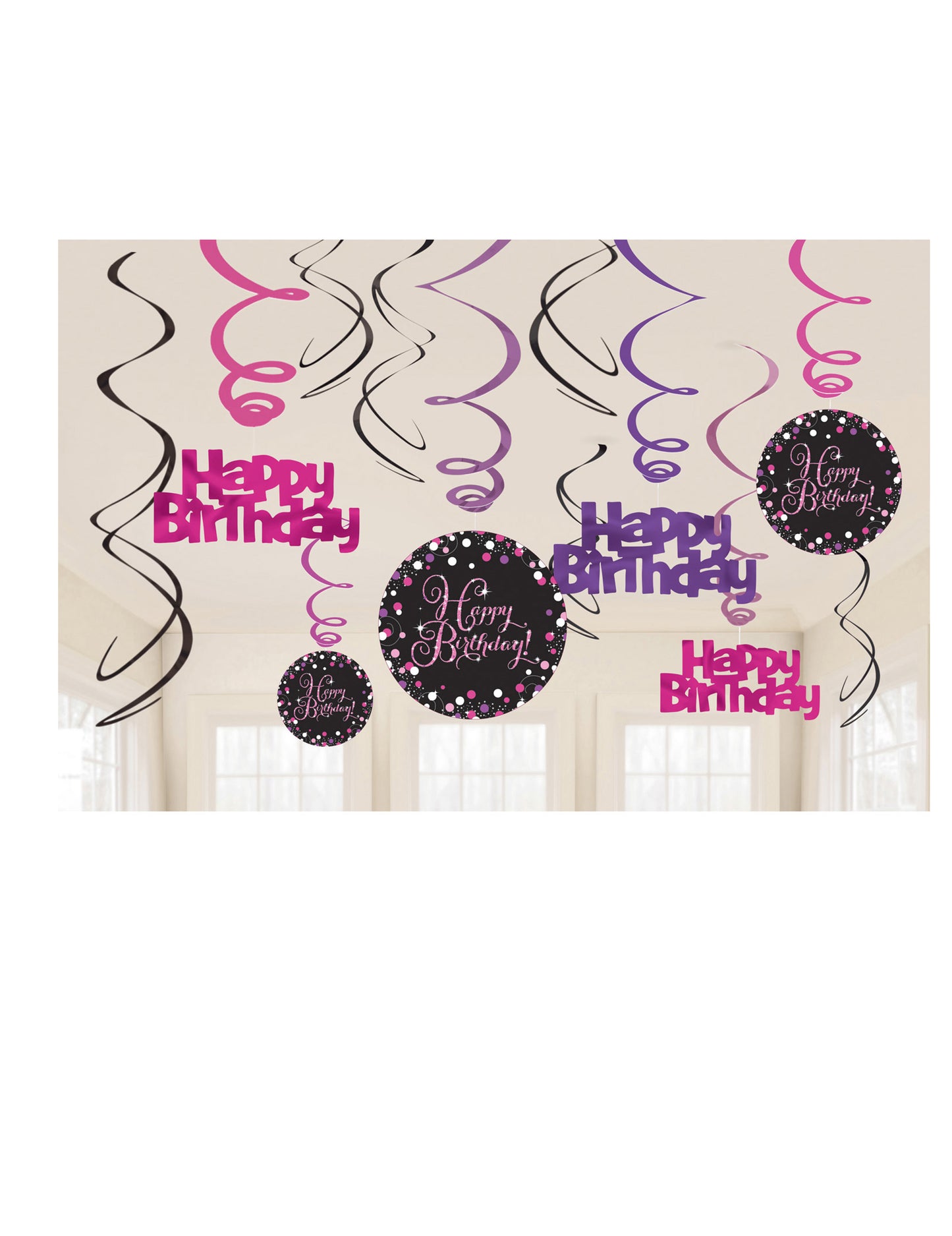 12 spirális kartondísz, csillogó rózsaszín, boldog születésnapot ünneplésre