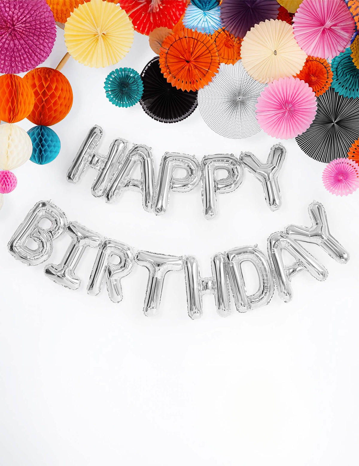 13 darab alumínium lufiból álló Happy Birthday betűs girland születésnapi ünnepségre ezüst