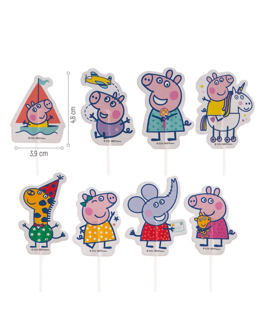 Détail des dimensions et des personnages des cake toppers en papier Peppa pig