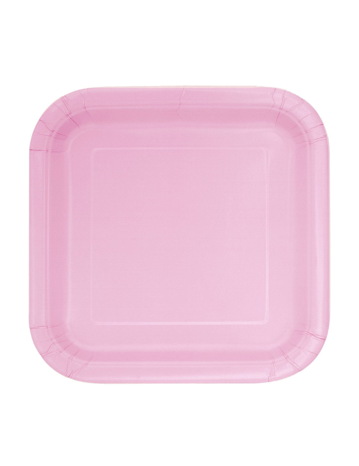 16 db kis négyzet alakú, világos rózsaszín kartontányér 17 cm születésnapi desszertnek