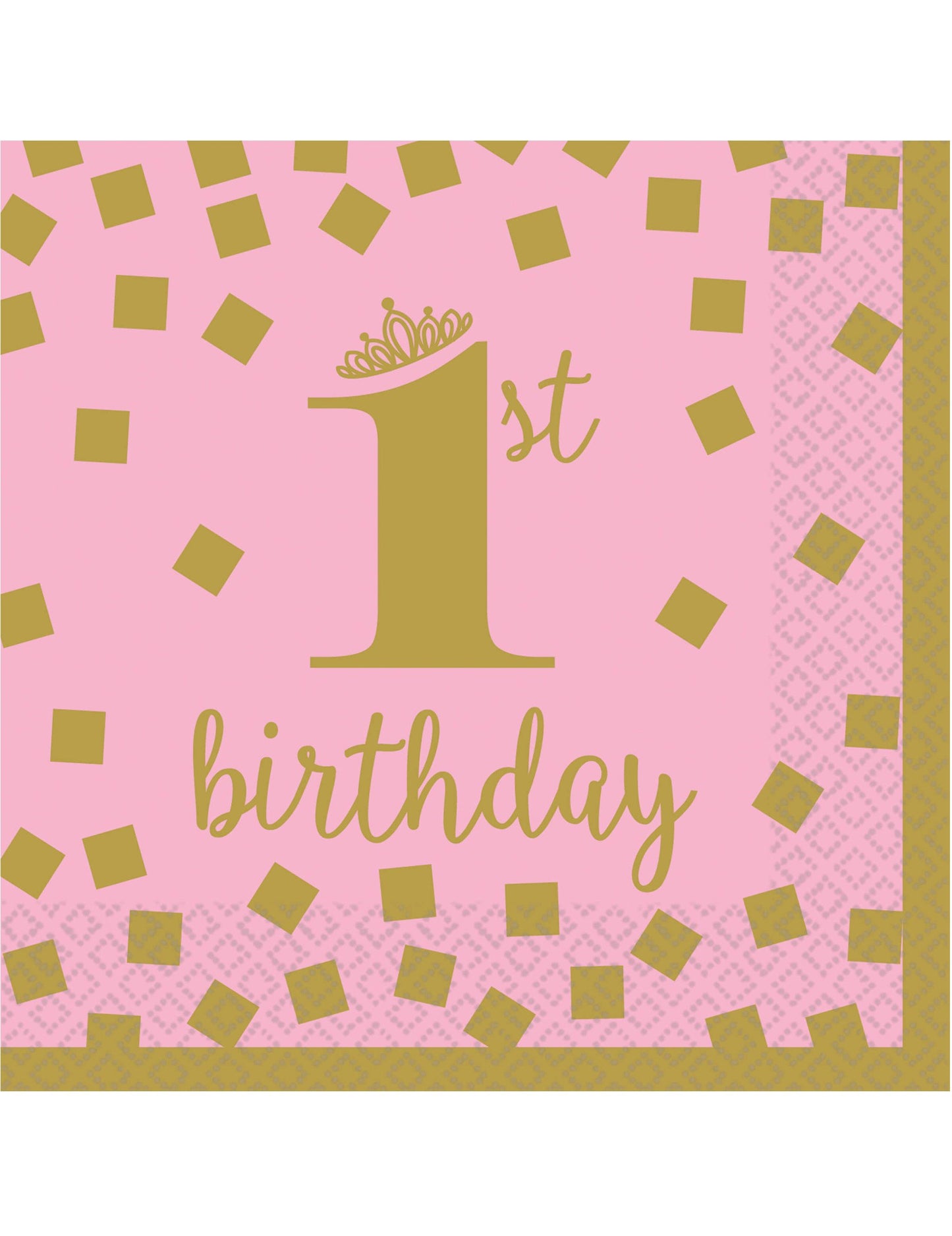 16 db kis rózsaszín és arany első születésnapi papírszalvéta, 25 x 25 cm cm első évfordulójára