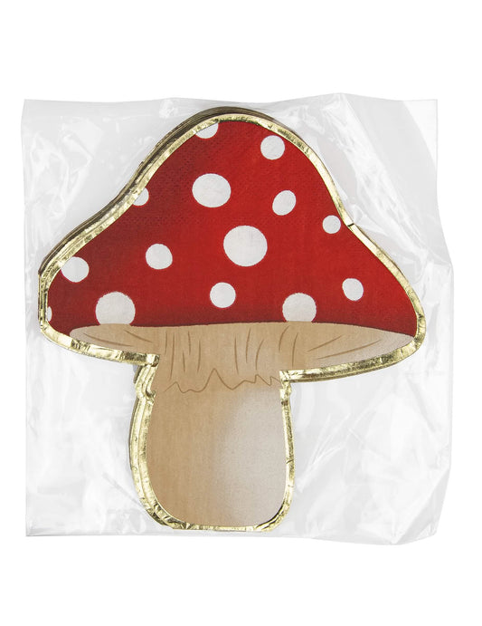 Vue de l'emballage des serviettes en papier champignon rouge et blanc