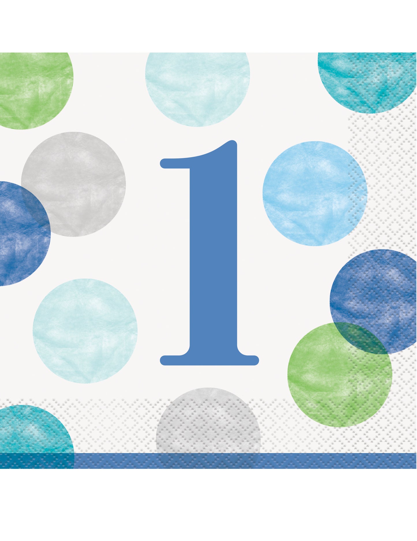 16 kék-fehér pöttyös első születésnapi papírszalvéta, 33 x 33 cm