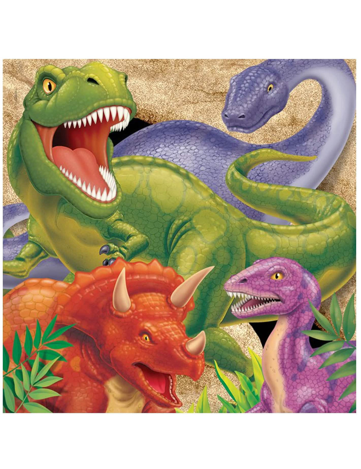 papírszalvéták születésnap Dinoszauruszok multicolor T-Rexszel és Triceratopsszal