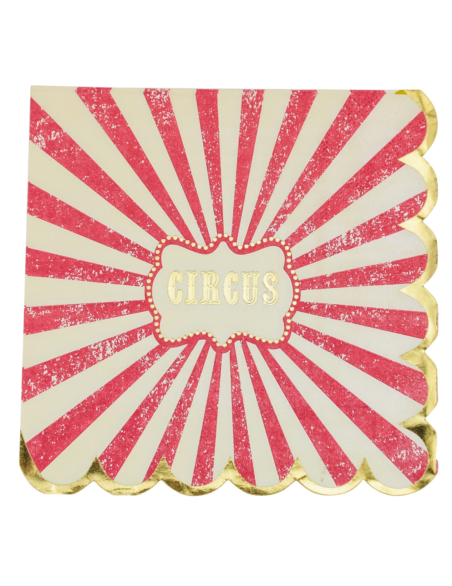 Serviettes en papier cirque vintage pour fête rouge et crème à rayures avec bordure dorée