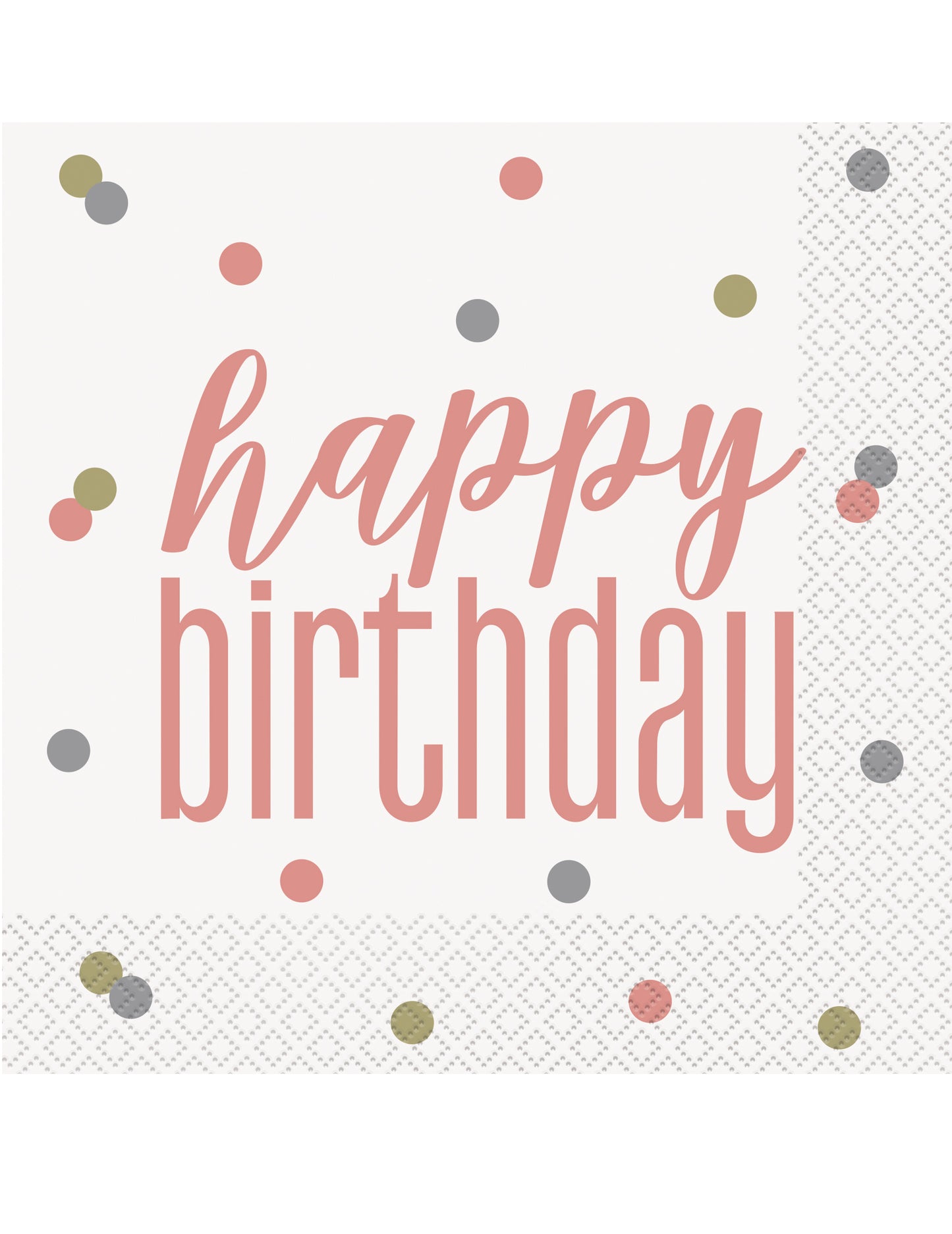 16 Boldog születésnapot fehér és rózsa arany 33 x 33 cm -es papírtörülköző