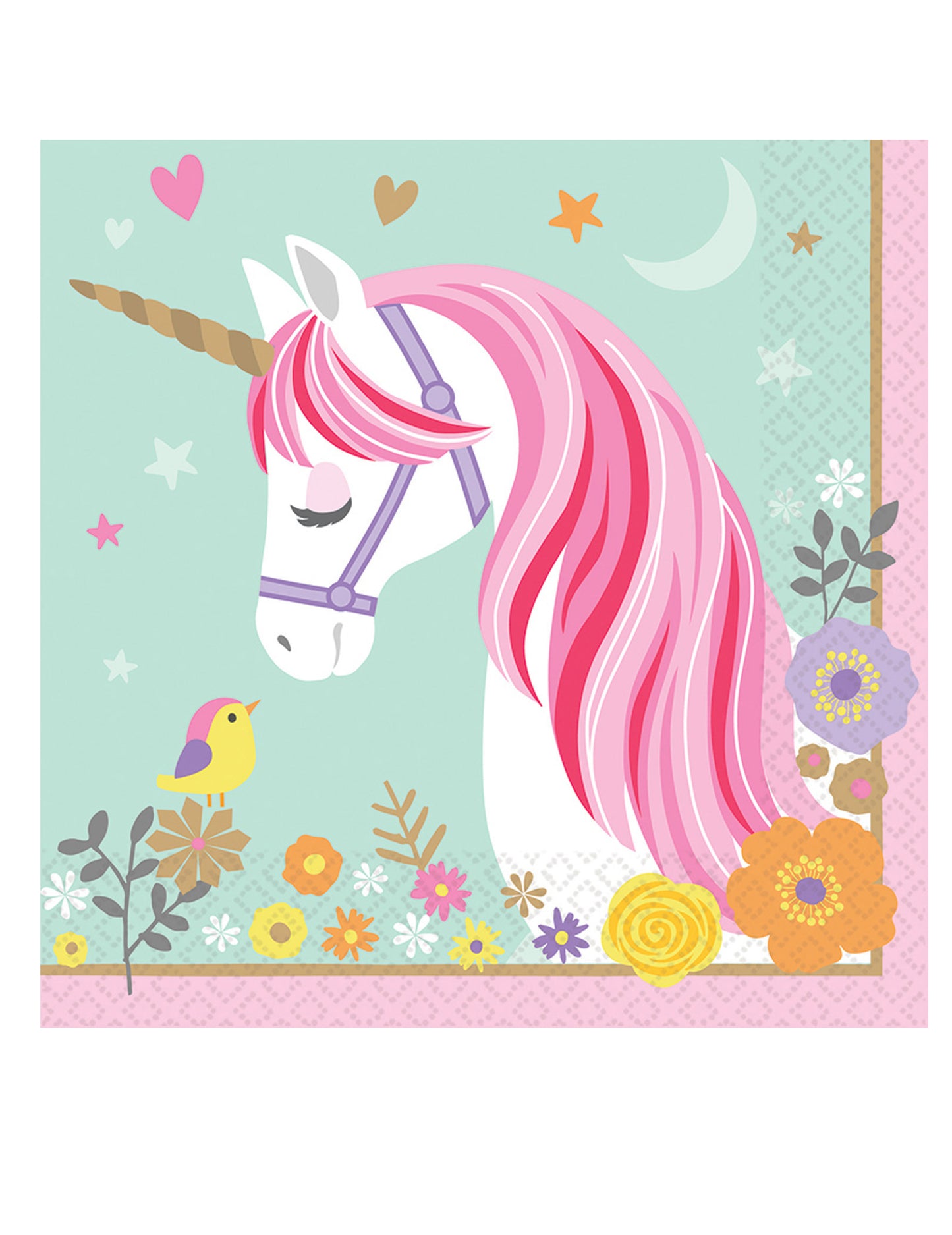 16 db szép rózsaszín és menta színű varázslatos unikornis papírszalvéta, 33 x 33 cm