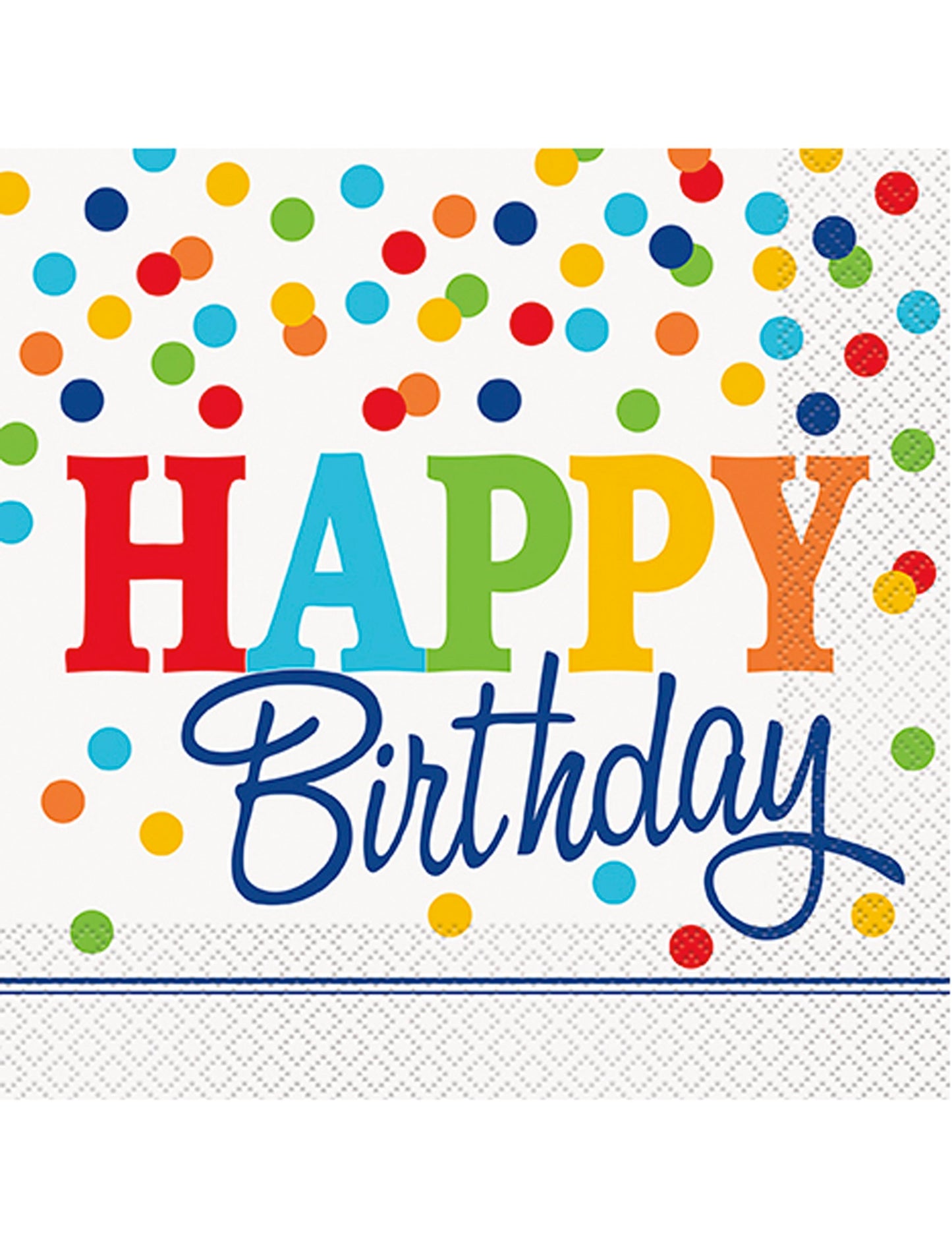 16 db színes pöttyös, boldog születésnapot feliratú papírszalvéta, 33 cm