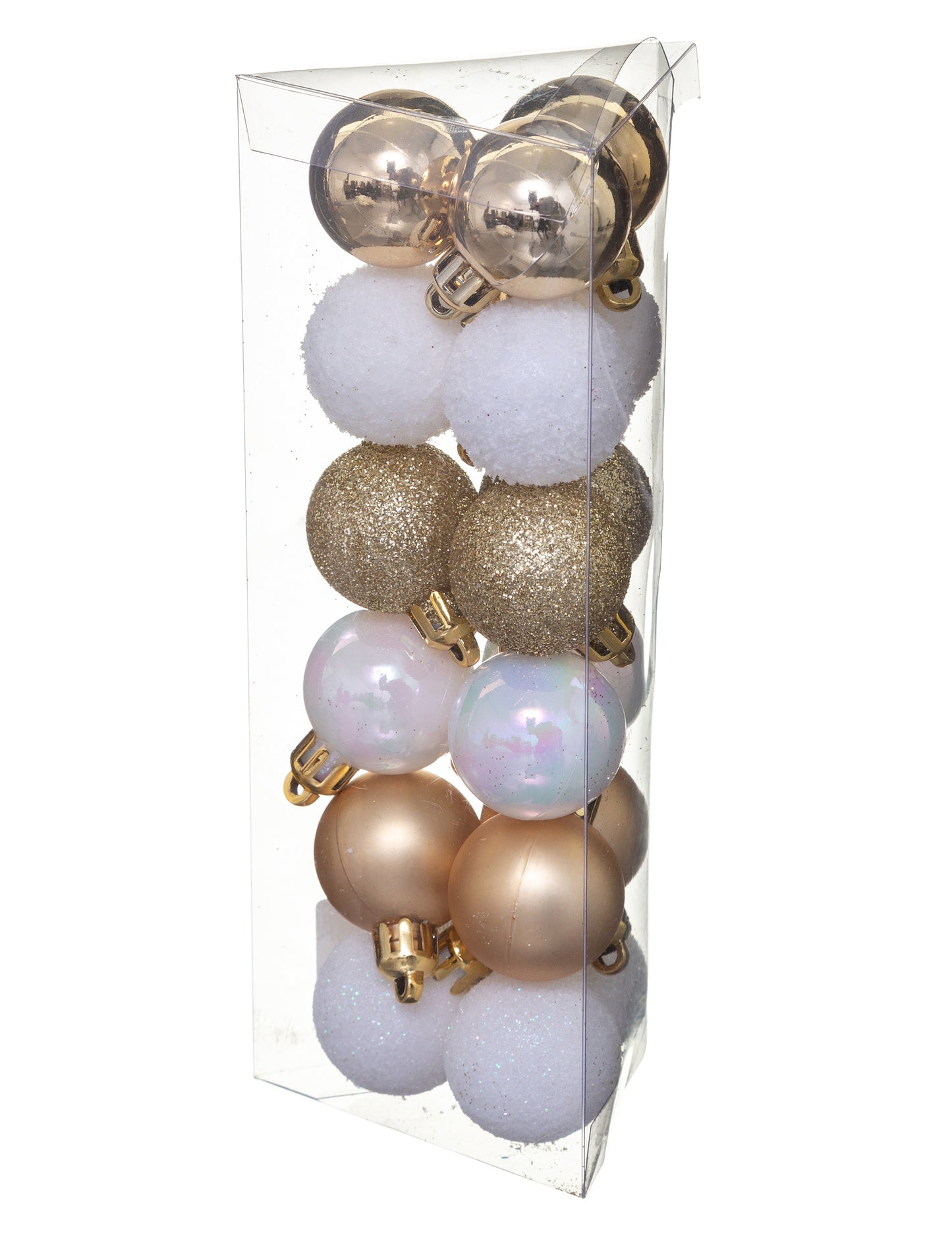 18 db mini fehér és arany karácsonyfadísz 3 cm matt és fényes