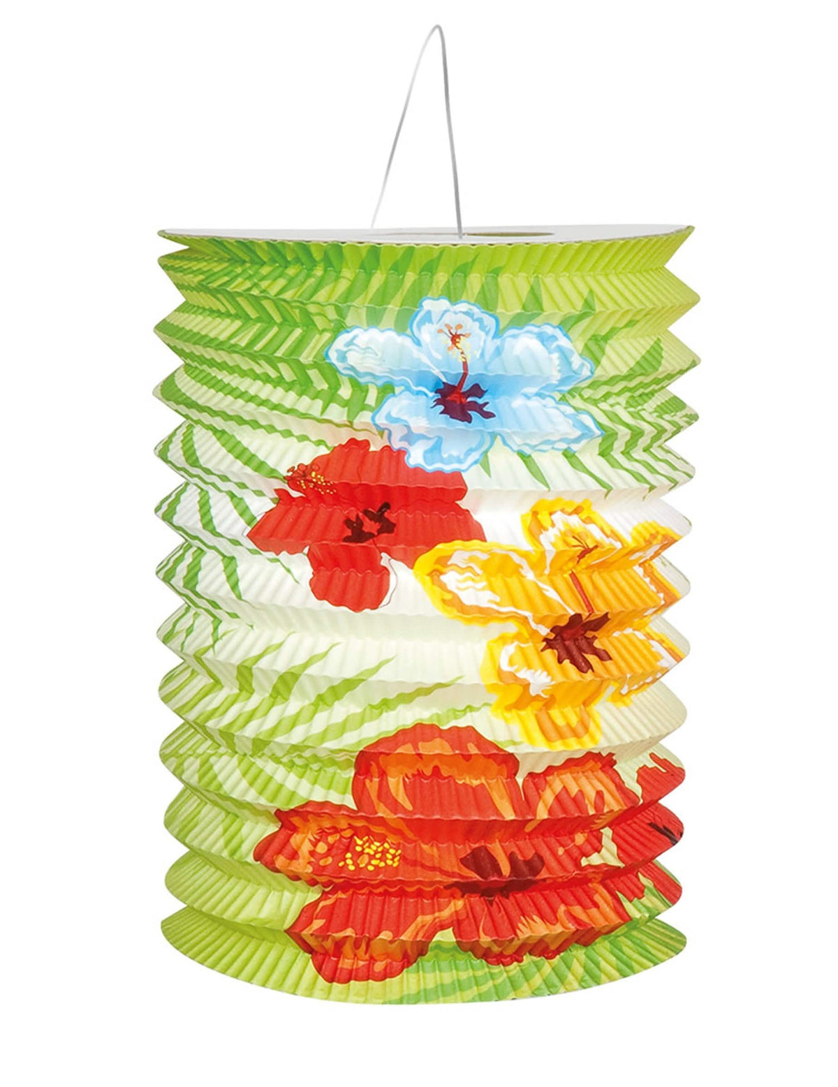 A hawaii lámpások hibiszkuszvirágos és egzotikus leveles mintájának részletei