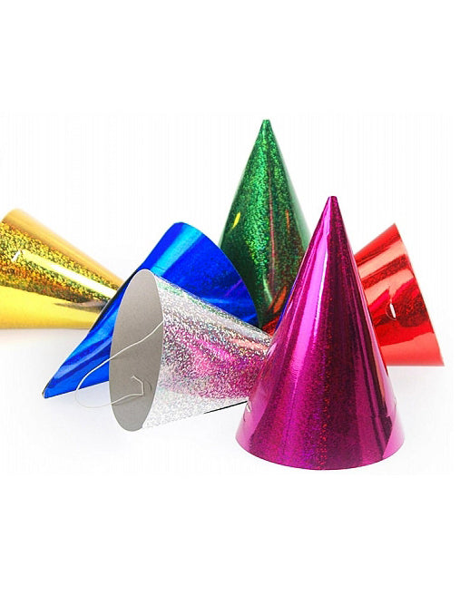 20 színes holografikus párt kalap 16 x 10 cm