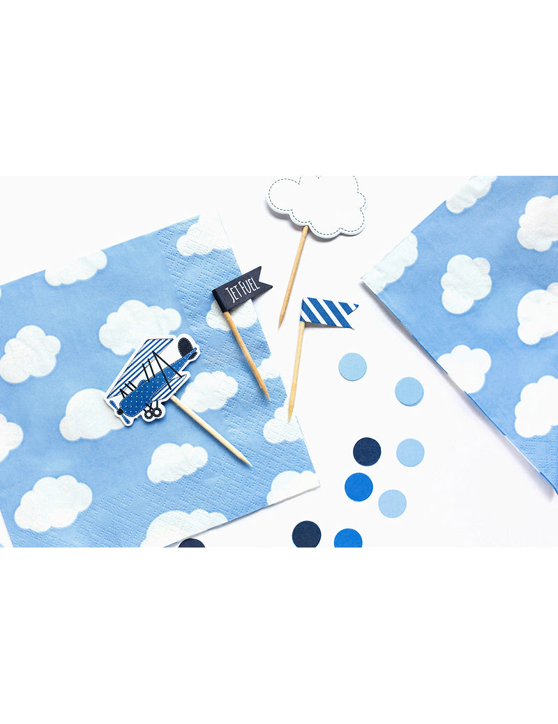 20 kék papírszalvéta apró fehér felhőkkel babaváró bulira