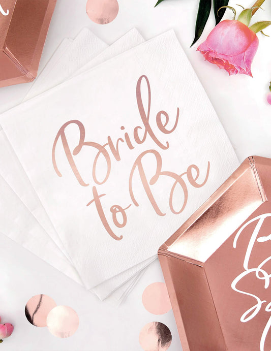 Serviettes en papier Bride to be pour EVJF rose gold
