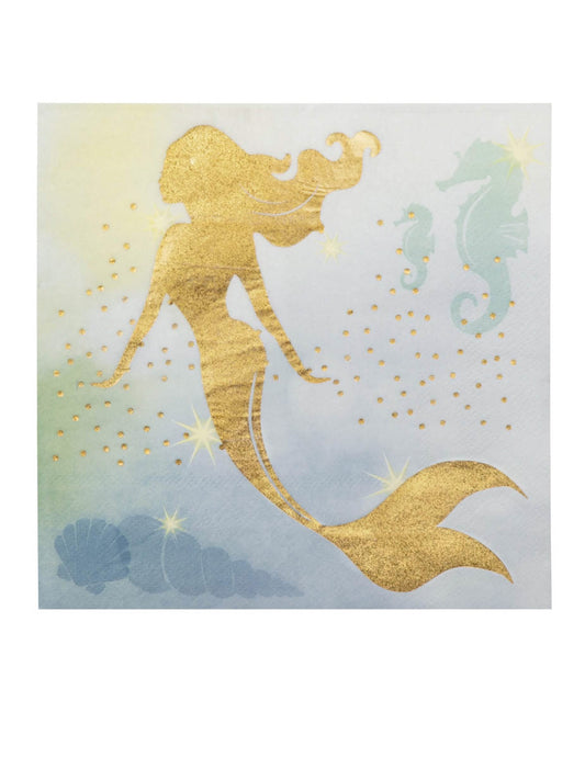 Détail du motif des serviettes en papier sirène