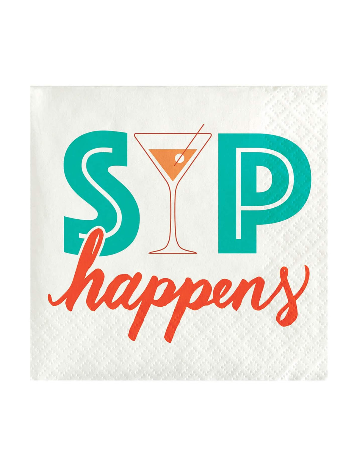 papírszalvéták Sip Happens Cocktail felnőtt számára, fehérek türkiz és narancssárga szöveggel