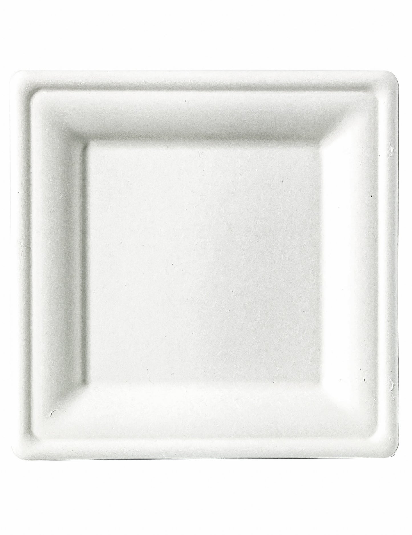 25 db kis négyzet alakú cukornádrost tányér, 15 x 15 cm fehér komposztálható