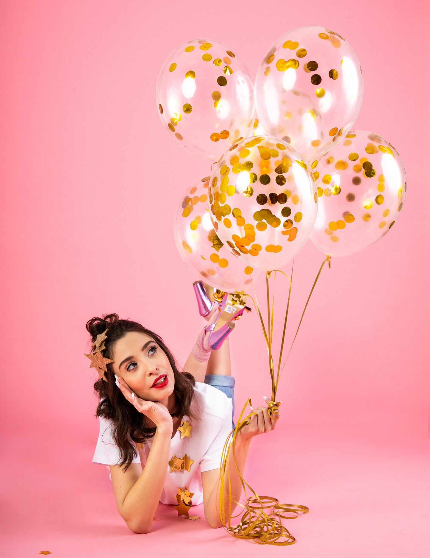 3 latex léggömb arany konfetti boldog új évet 27 cm