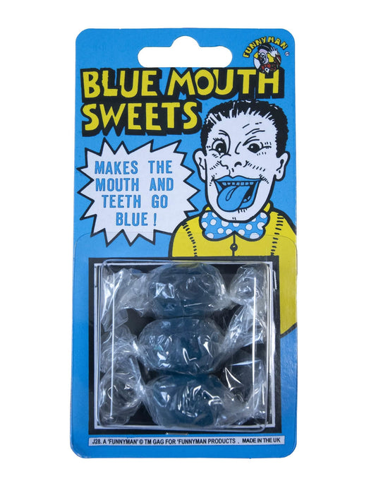 Détail de l'emballage des bonbons langue bleue farces et attrapes