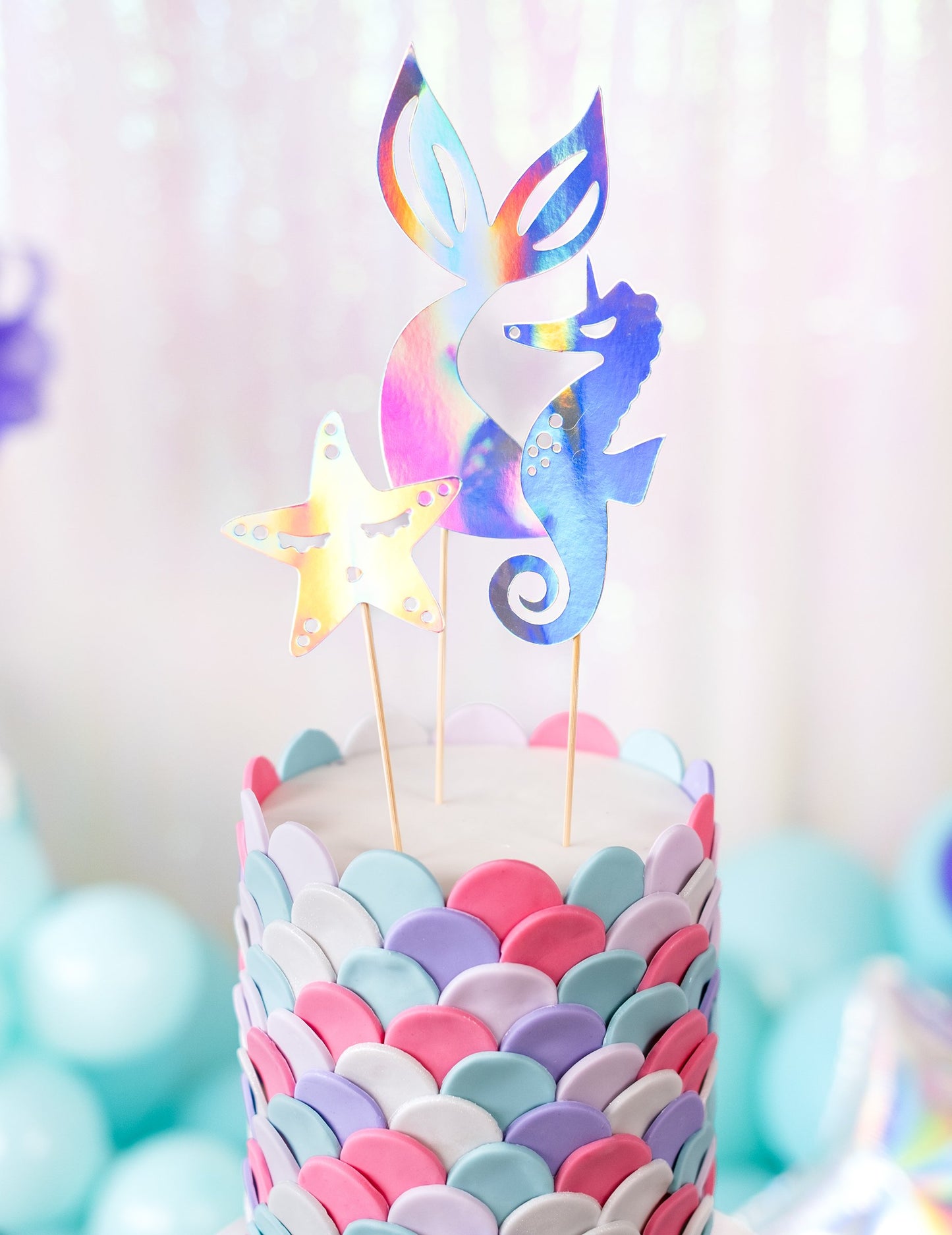 3 Cake Topper holografikus sellő 24,5 cm