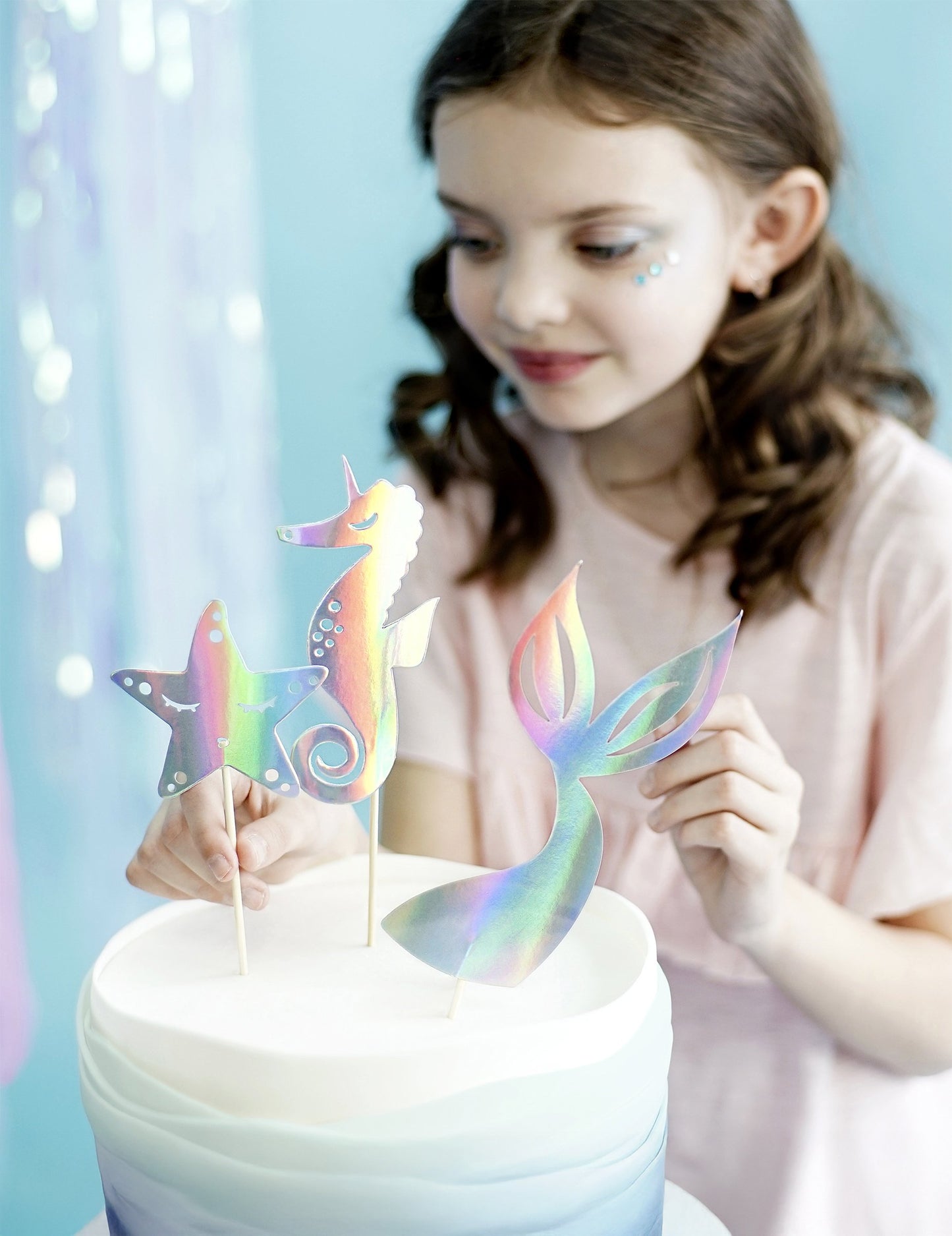 3 Cake Topper holografikus sellő 24,5 cm