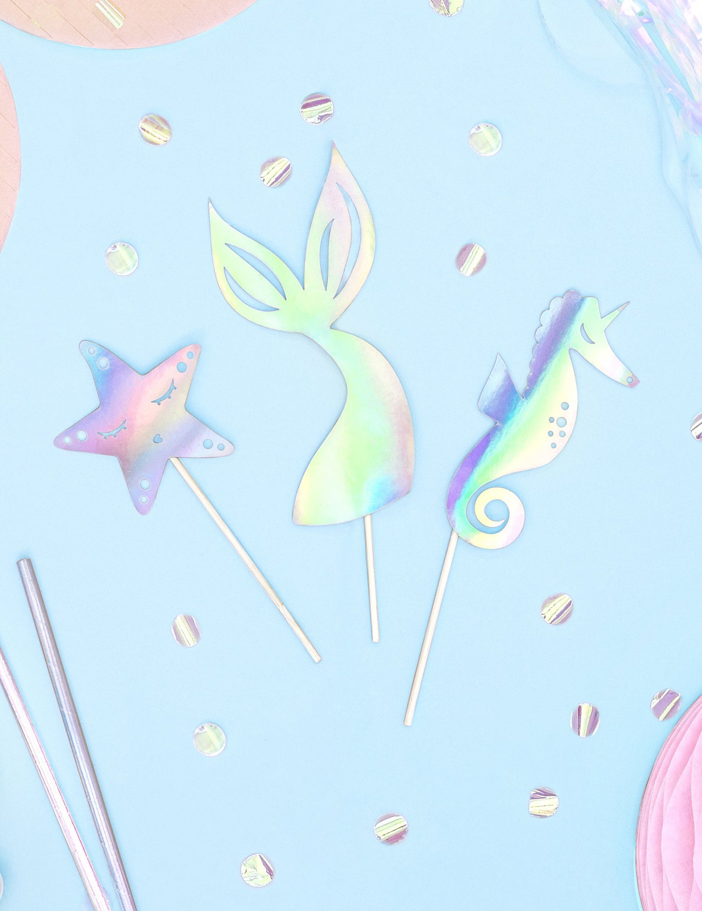 3 Cake Topper holografikus sellő 24,5 cm