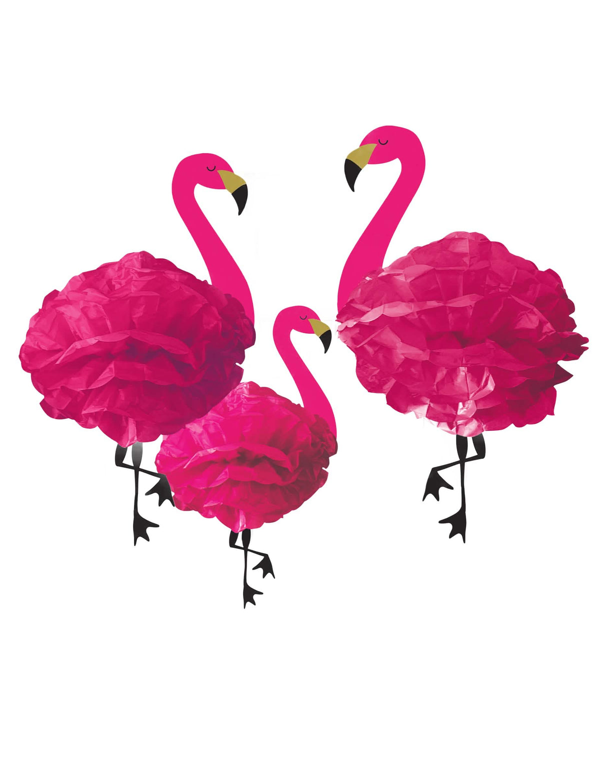 3 lógatható papír dekoráció flamingók trópusi téma fukszia rózsaszín