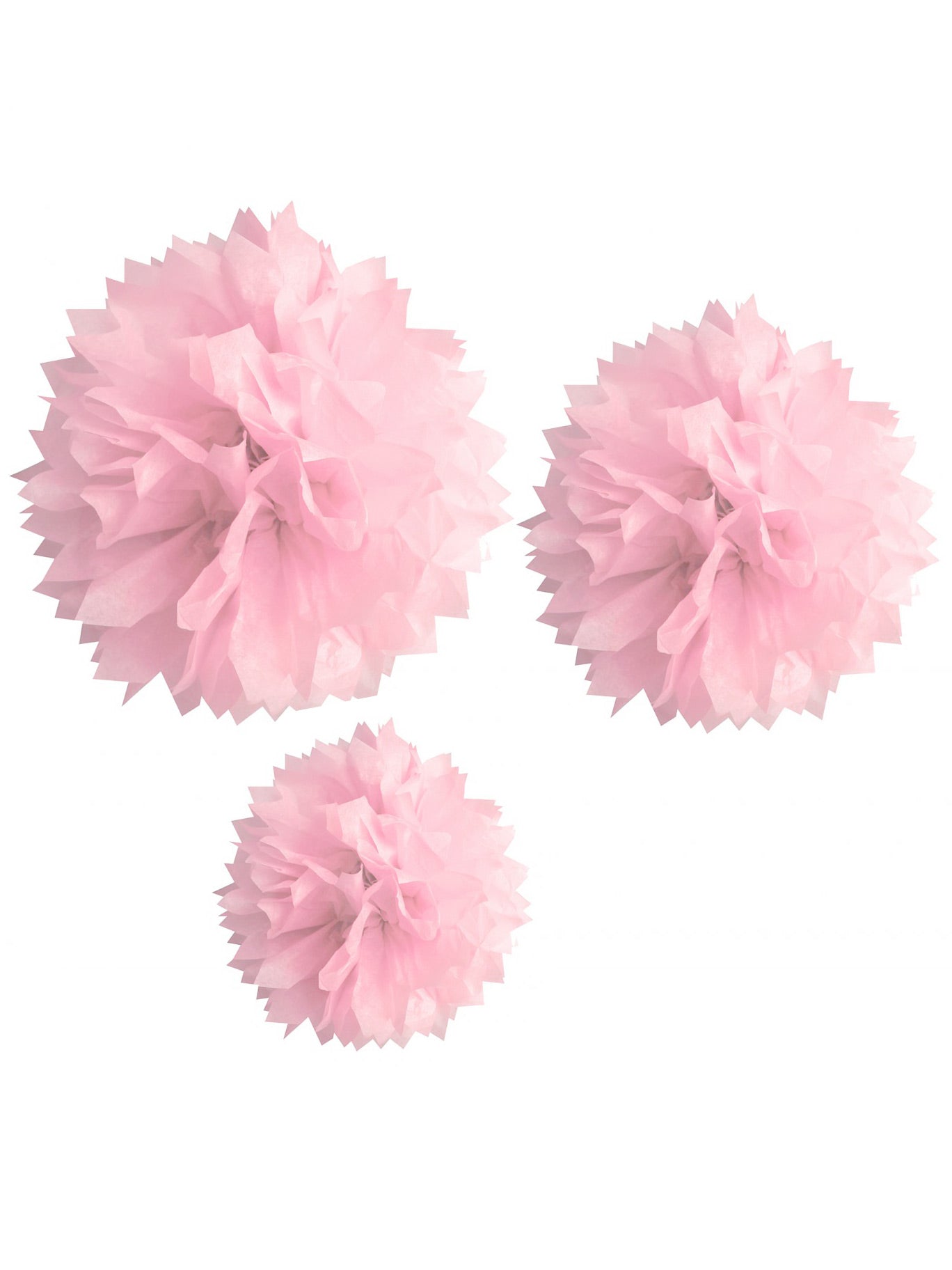 3 rózsaszín papír pompom 20, 30 és 40 cm