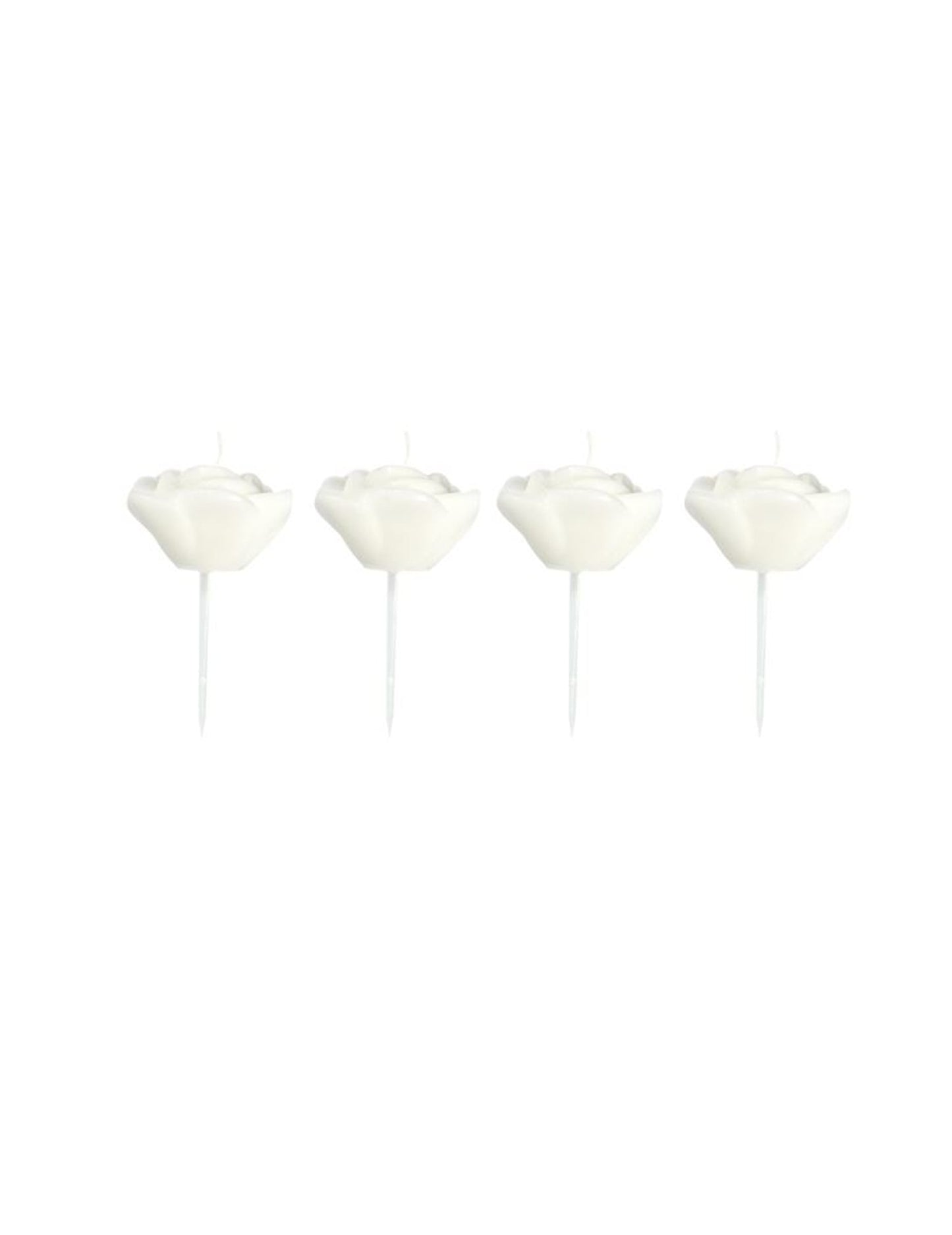 4 bougies en forme de roses sur pic pour décoration blanches