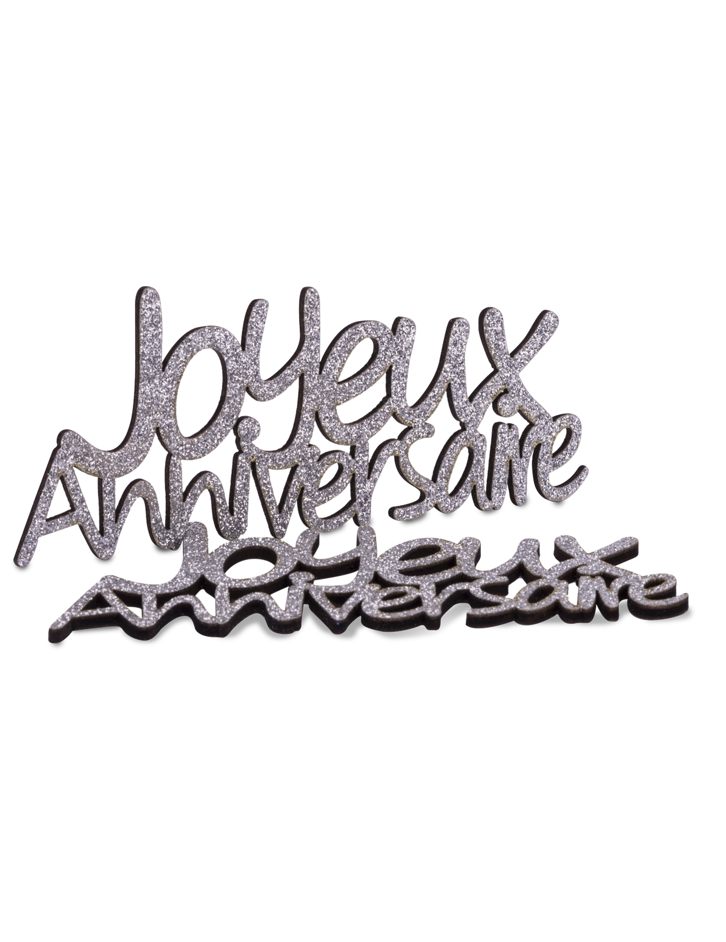 4 db ezüst csillogó születésnapi fa dekoráció, 11,5 x 3,5 cm cm egy elegáns asztalhoz