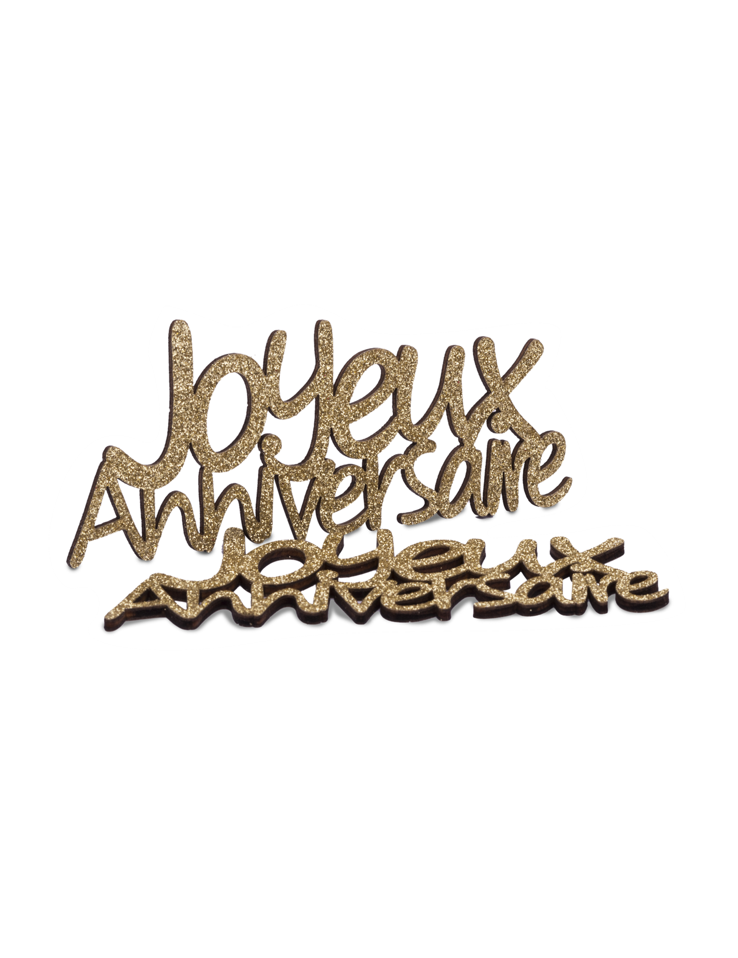 4 db csillogós, arany színű, boldog születésnapot feliratú, fából készült parti dekoráció