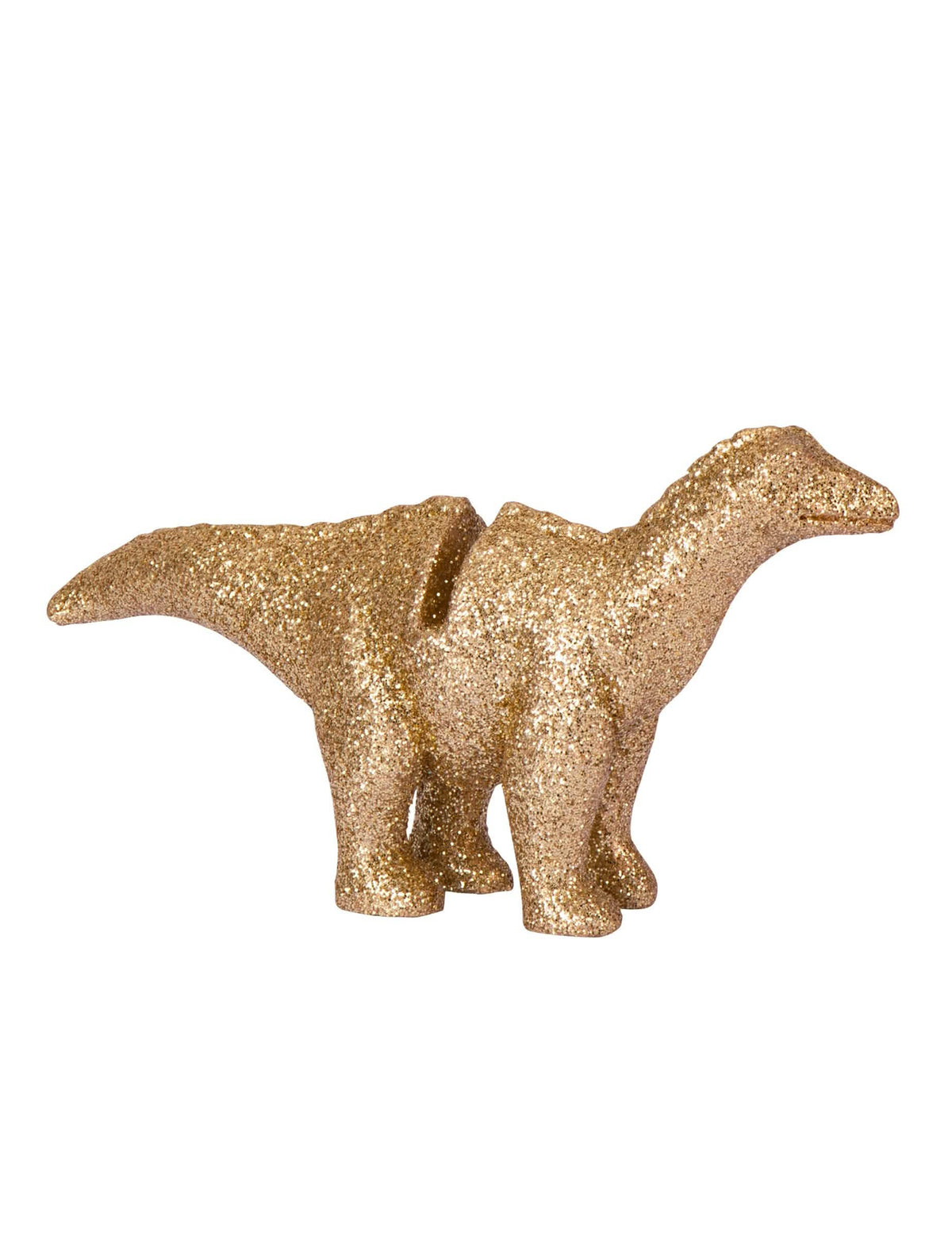 Közeli felvétel a dinoszaurusz gyantából készült helykitűző arany csillámain