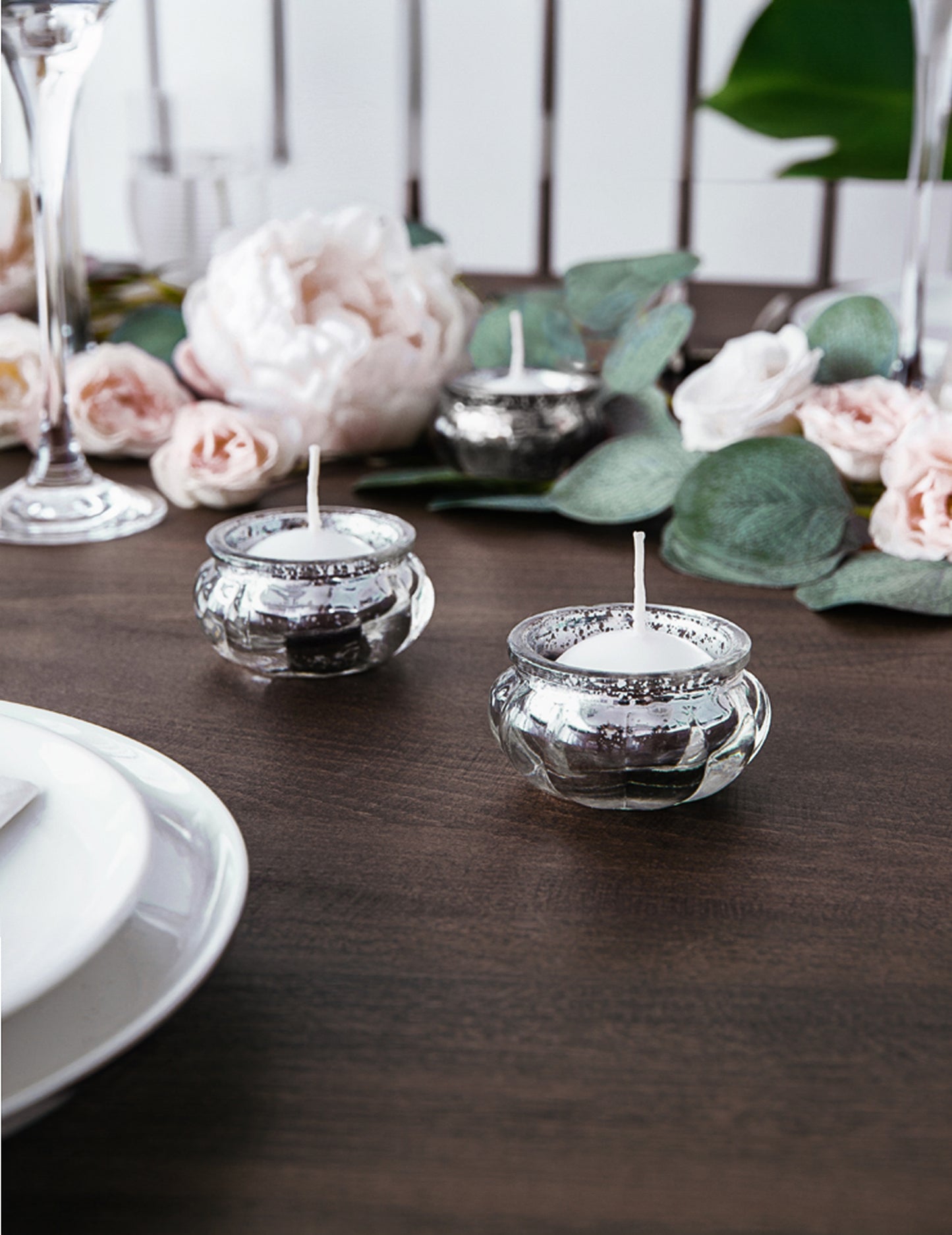 4 ezüst tükrös üveg gyertyatartó 6 x 3 cm asztalhoz