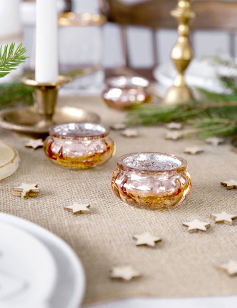 4 db rozéarany tükrös üveg gyertyatartó 6 x 3 cm karácsonyra