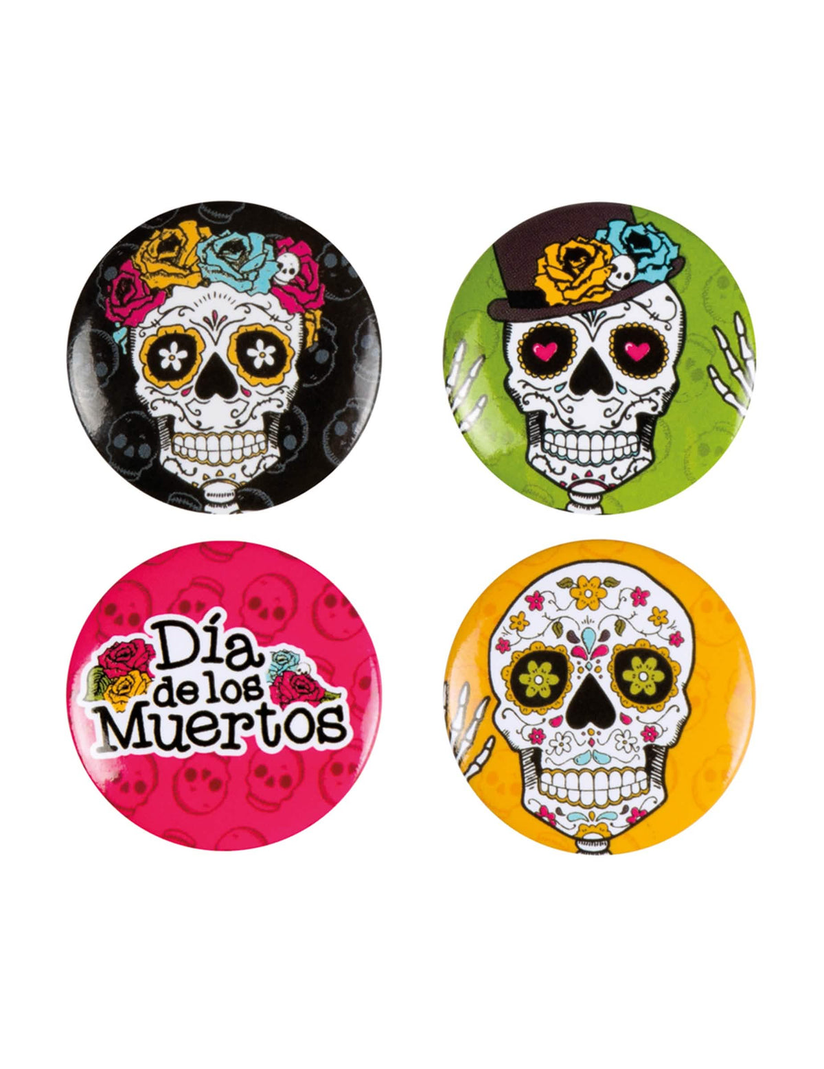 4 darabos Dia de los muertos kitűzők felnőtt multikolor mexikói koponyákkal