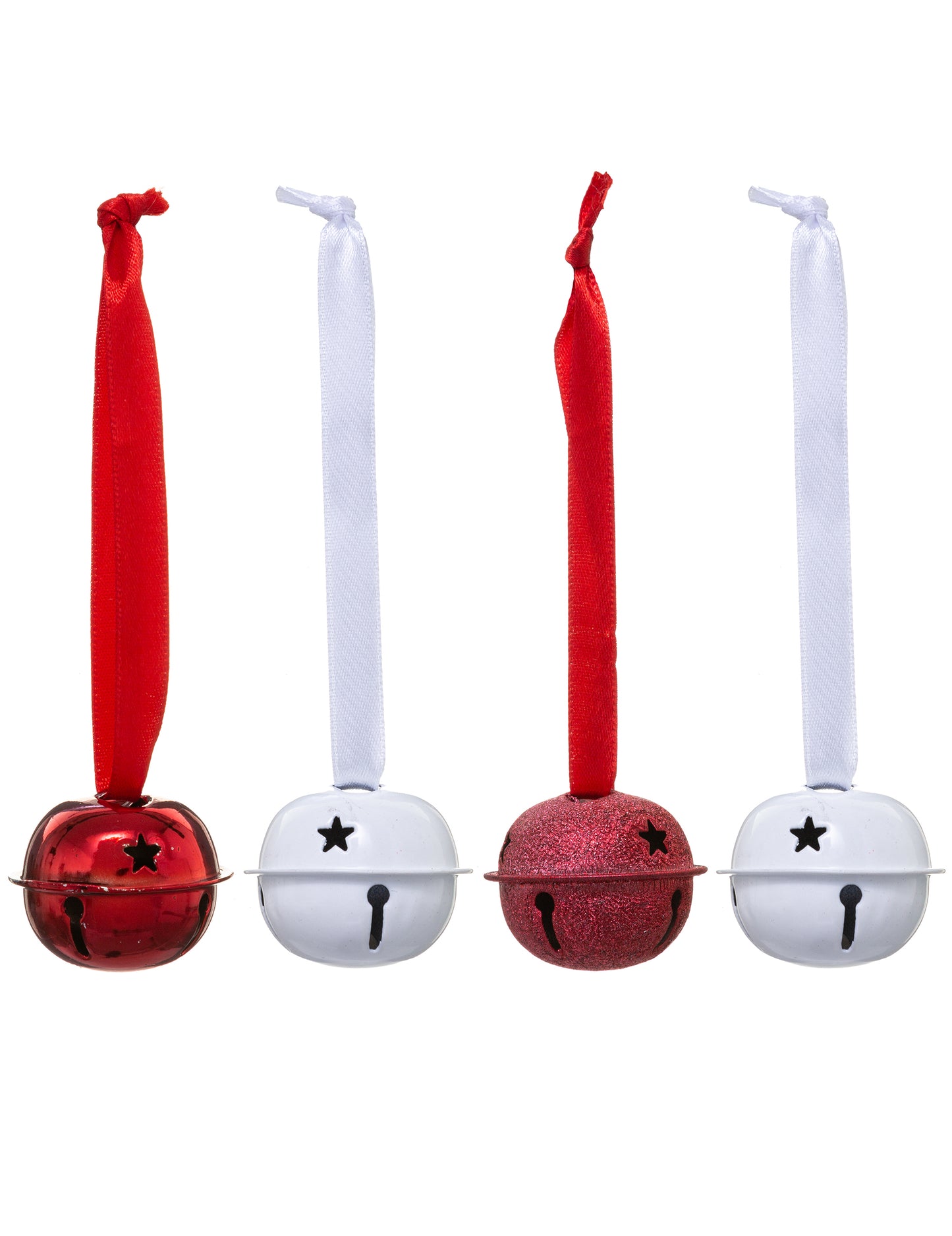 4 fehér és piros csengő alakú függő dekoráció szalaggal cm fenyőfára