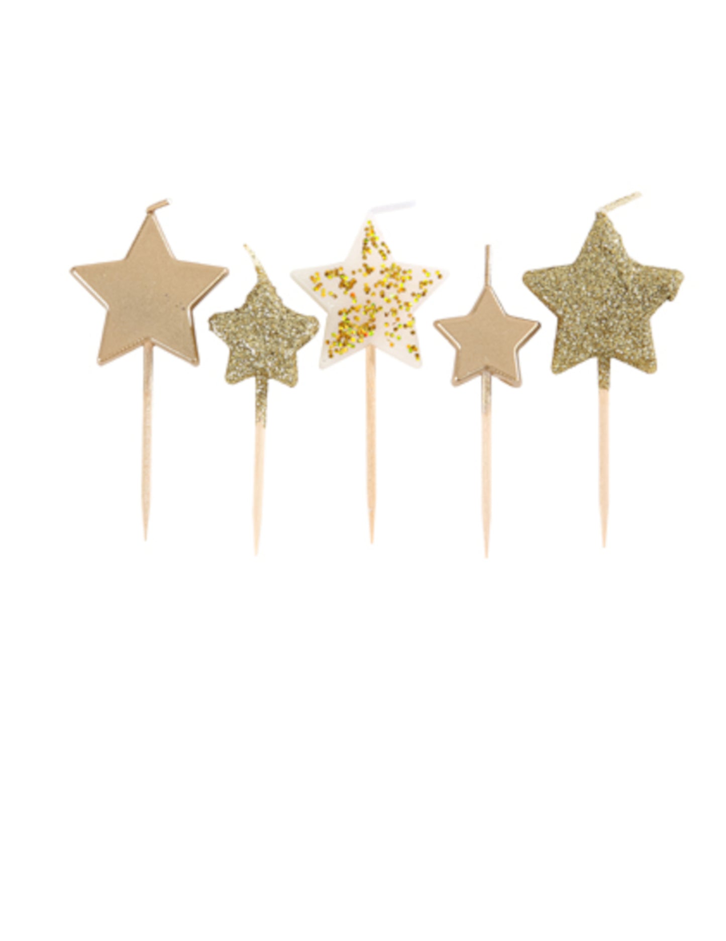 5 csillag alakú gyertya arany színátmenetes pengetőn 7 cm flitteres