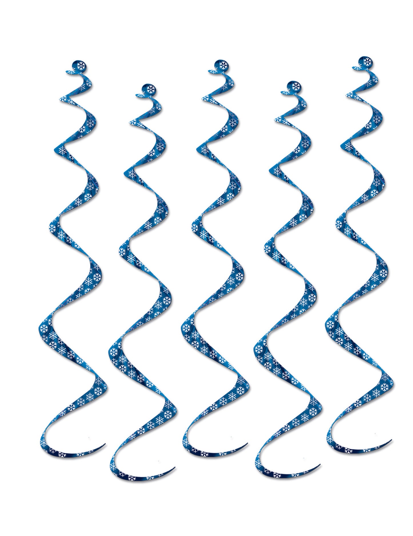 5 spirális függő dekoráció kék és fehér hópelyhekből 60 cm karácsonyra