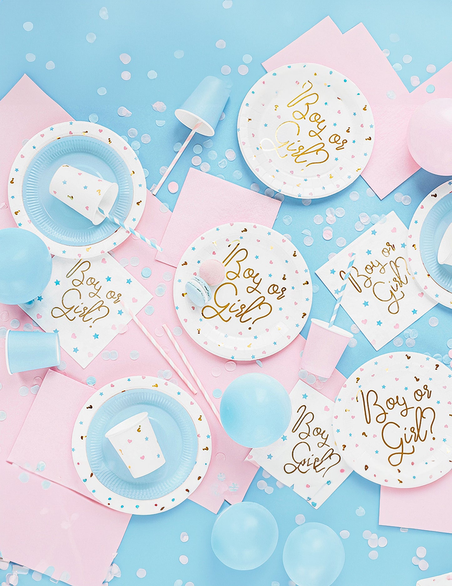 6 db fehér fiús vagy lányos kartontányér, 23 db cm babaváró buli