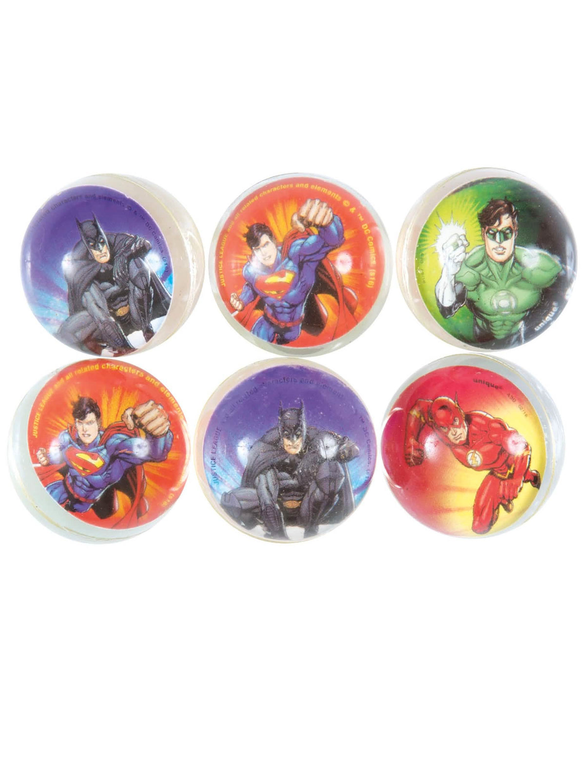 6 színes, pattogó Justice League labda gyermekeknek Batmannel, Supermannel, Flashel és Green Lanternnel