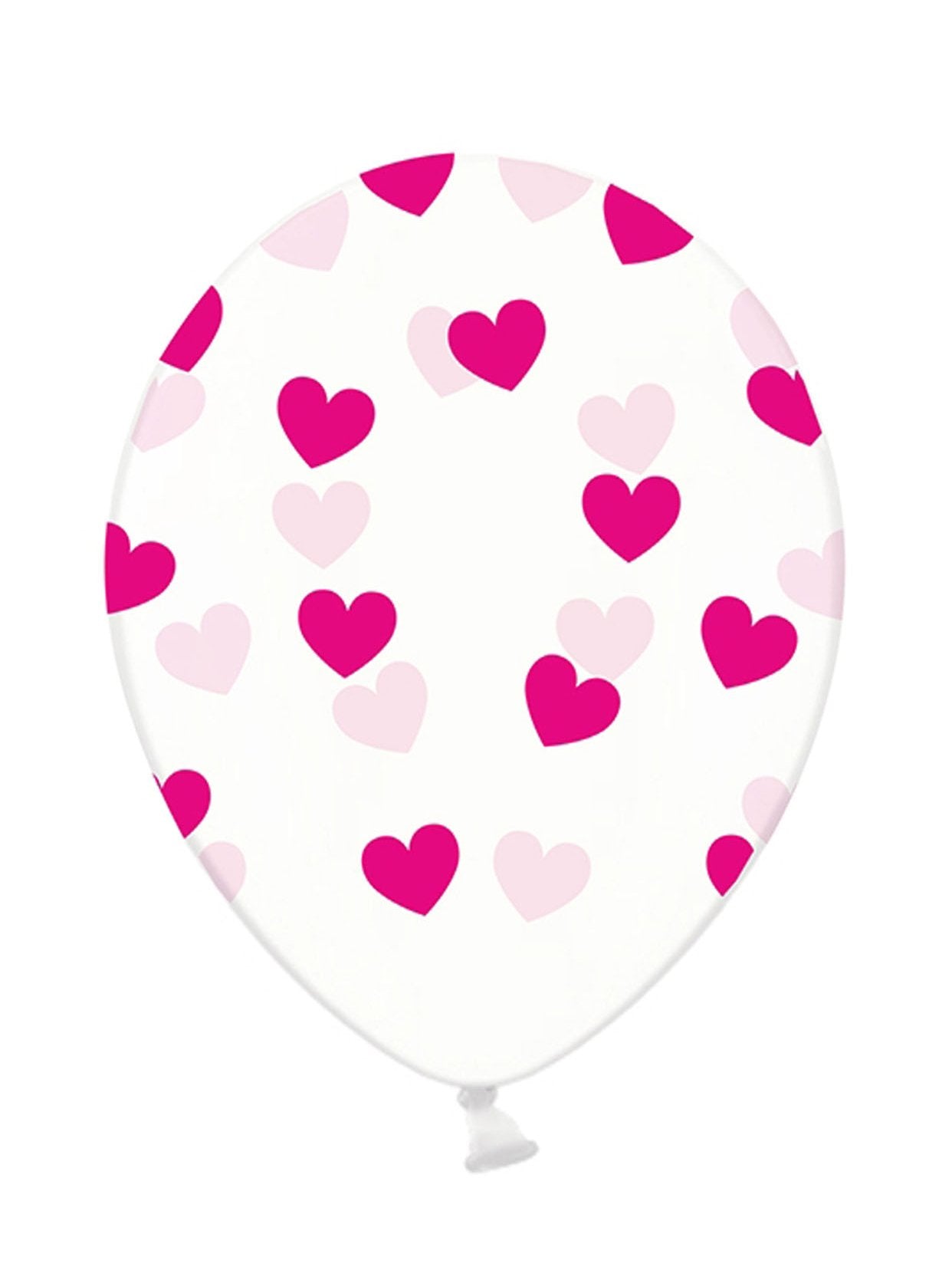 6 db átlátszó latex lufi rózsaszín szívekkel, 30 db cm biológiailag lebomló