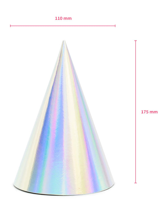 Dimensions du chapeau de fête pour anniversaire iridescent