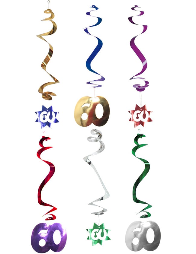 60 éves színes fémes spirális függő díszek születésnapra